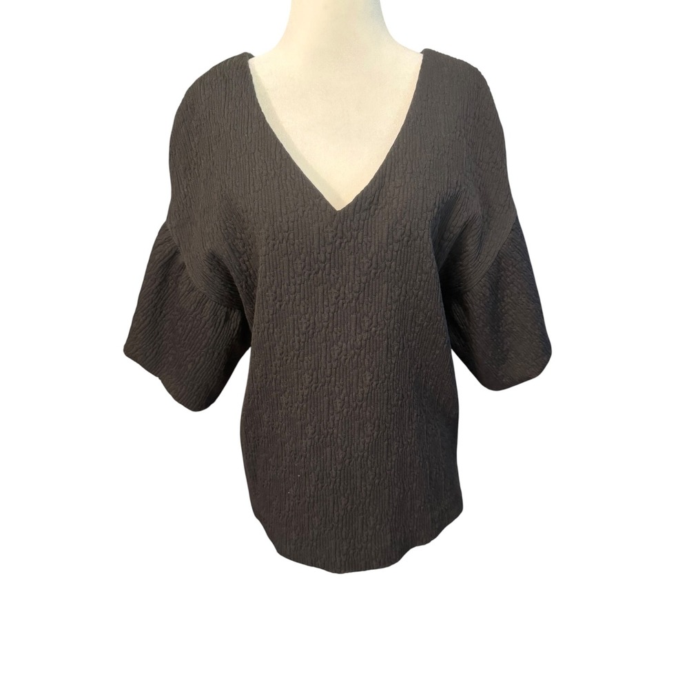 ASOS Women Charcoal Black Textured Bubble Knit V-Neck Boxy Top US 10
